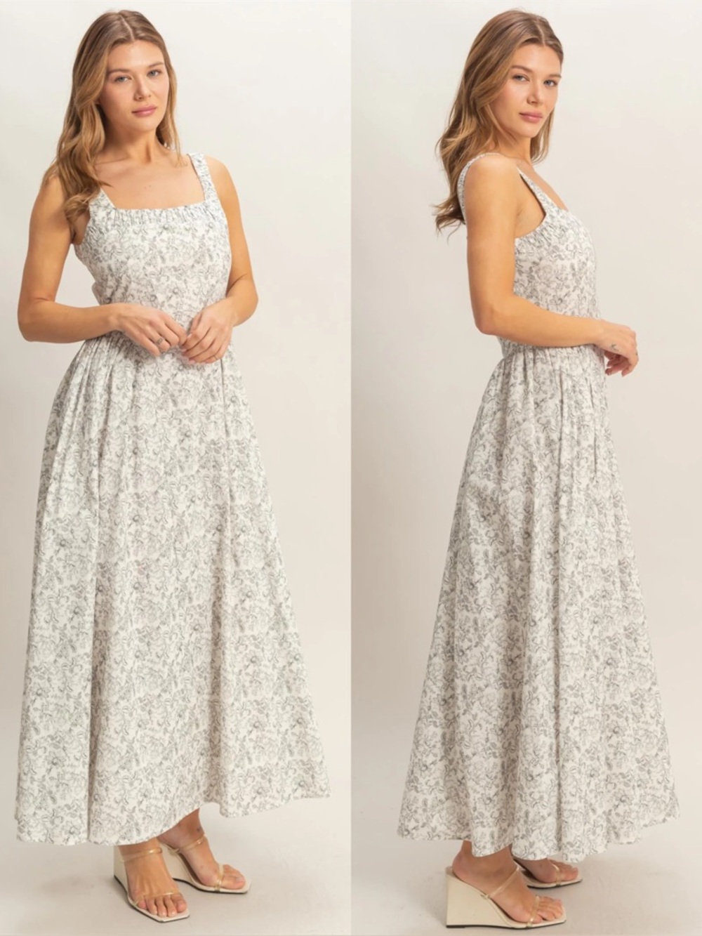 NEW HYFVE Floral Cotton Maxi Dress Empire Waist Square Neck A-Line Size Medium